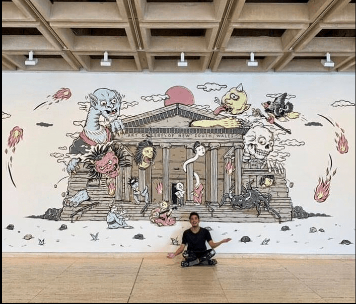 Kentaro with his mural for ‘Japan Supernatural’ 