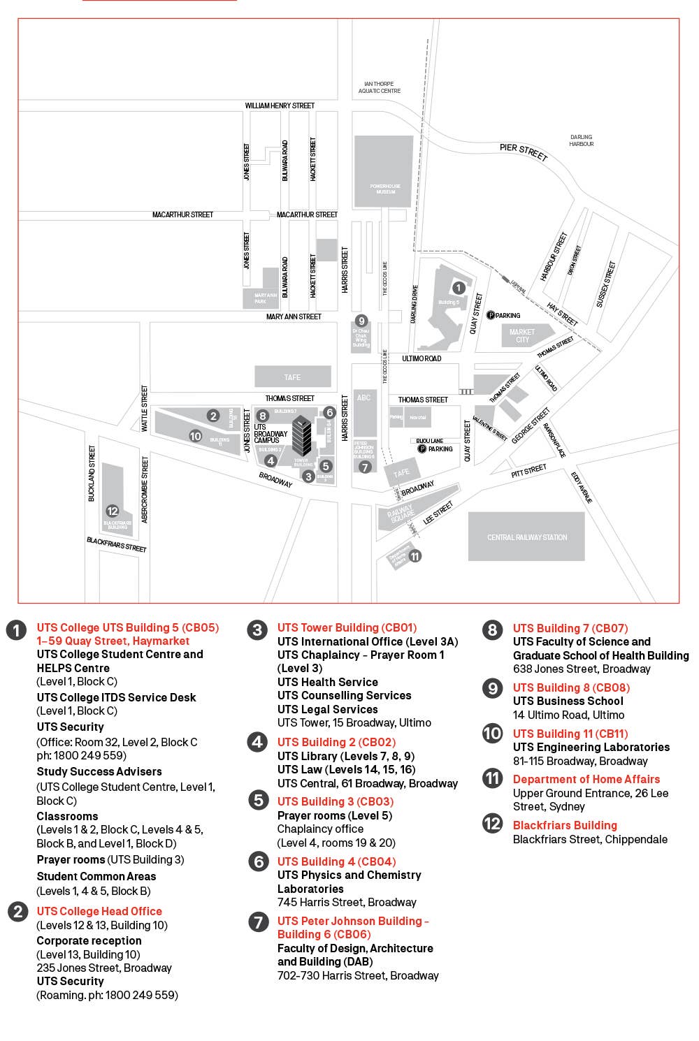 UTS College and UTS campus map