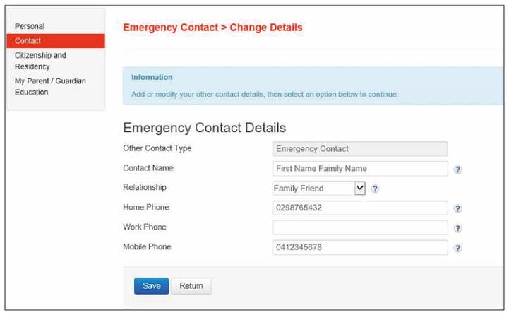 UTS College eStudent Emergency Contact Details