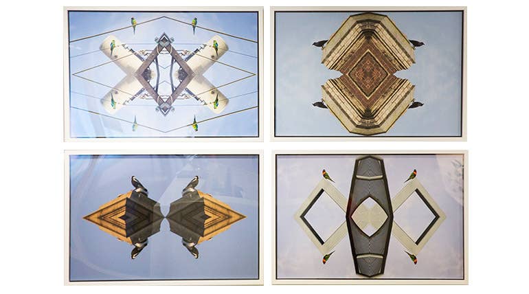 Displaying four art designs by Kent Morris in one frame