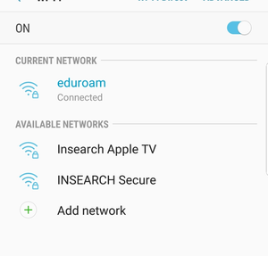 The screen will display that eduroam is Connecting and change to connected
