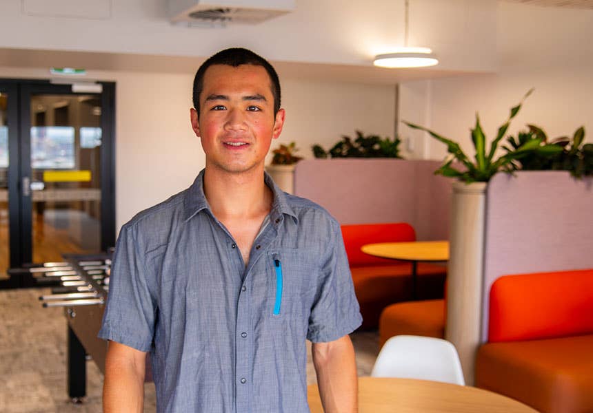 Student ambassador Lewin has found his happy place.